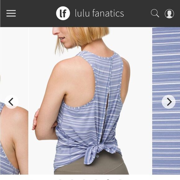 Lululemon All Tied Up Tank P2P 18 Sz 8 Cut Back Stripe Tempest Blue White 891 - Picture 5 of 6